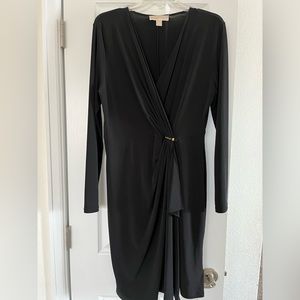 Michael Kors Black Faux Wrap Long Sleeve Dress Size Large